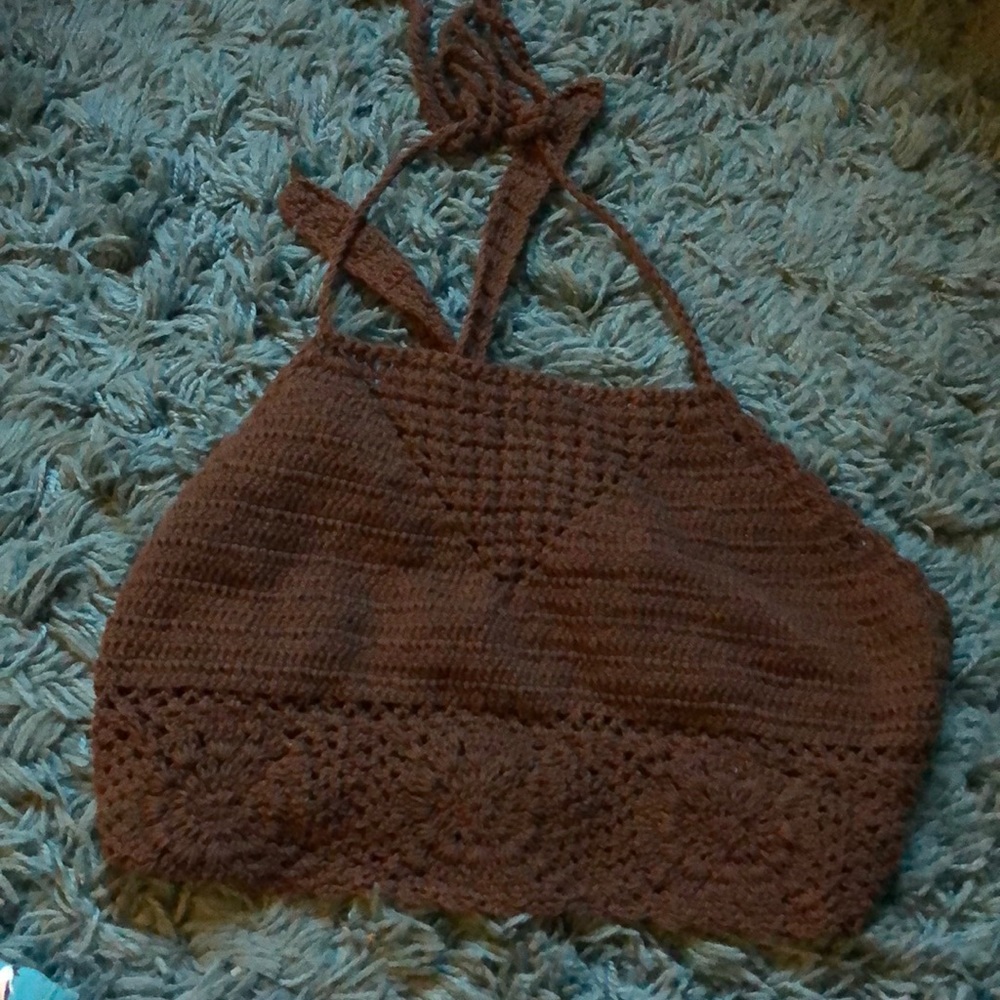 Brown crochet festival top